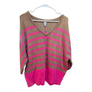 JCP Striped Pink and Brown Women's Sweater Xl